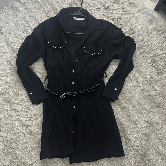 ZARA Studded Mini Black Dress - Picture 2 of 3